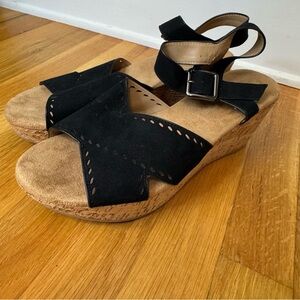 Pesaro Italy Ellie Cork Wedge Sandals in Black. Women’s Size 11